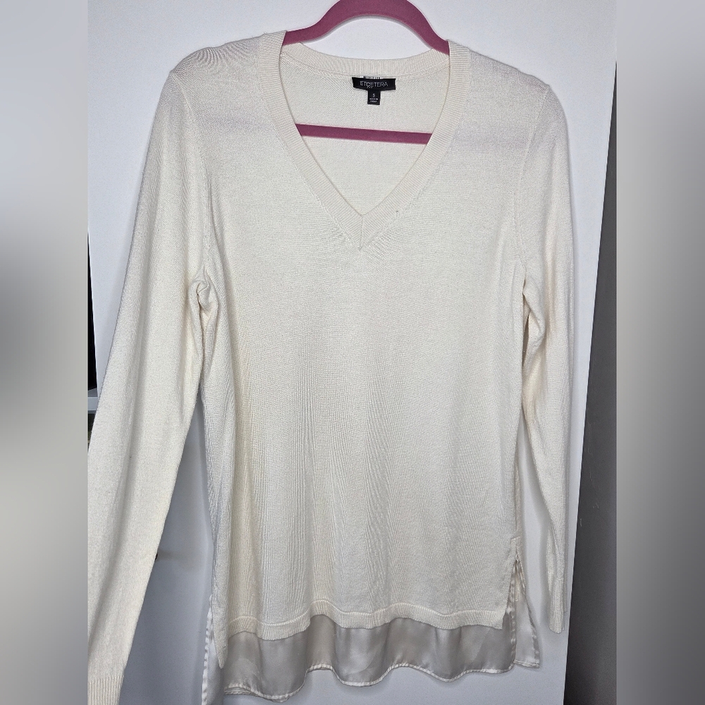 Etcetera V-Neck Cashmere Blend Tunic  Sweater Blouse Size S
